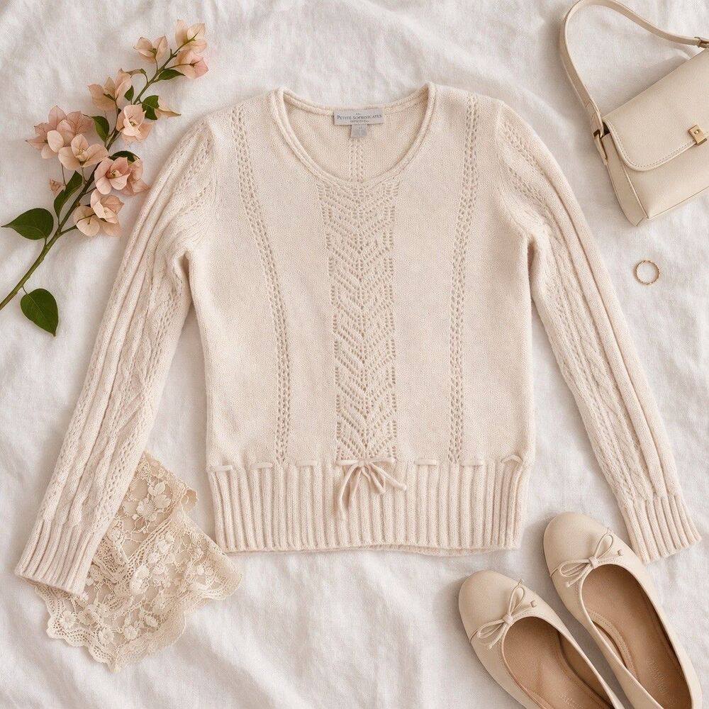 Vintage Petite Sophisticate Angora Cable Sweater S